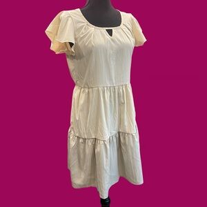 Cottagecore Tiered Babydoll Neutral Tan Khaki Dress Size Medium NEW